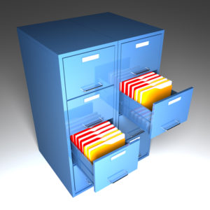 file cabinet 3d  and colorful  folder closeup image