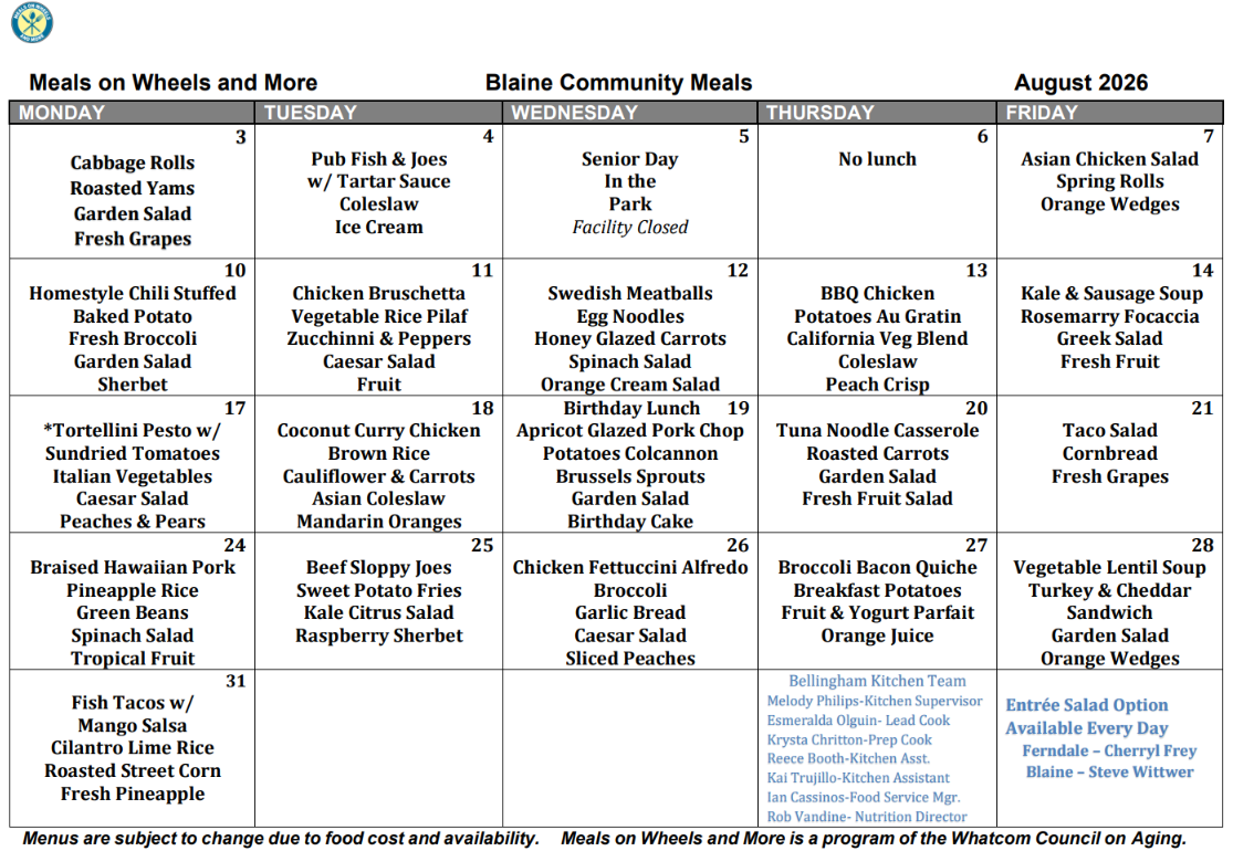 August MOW menu